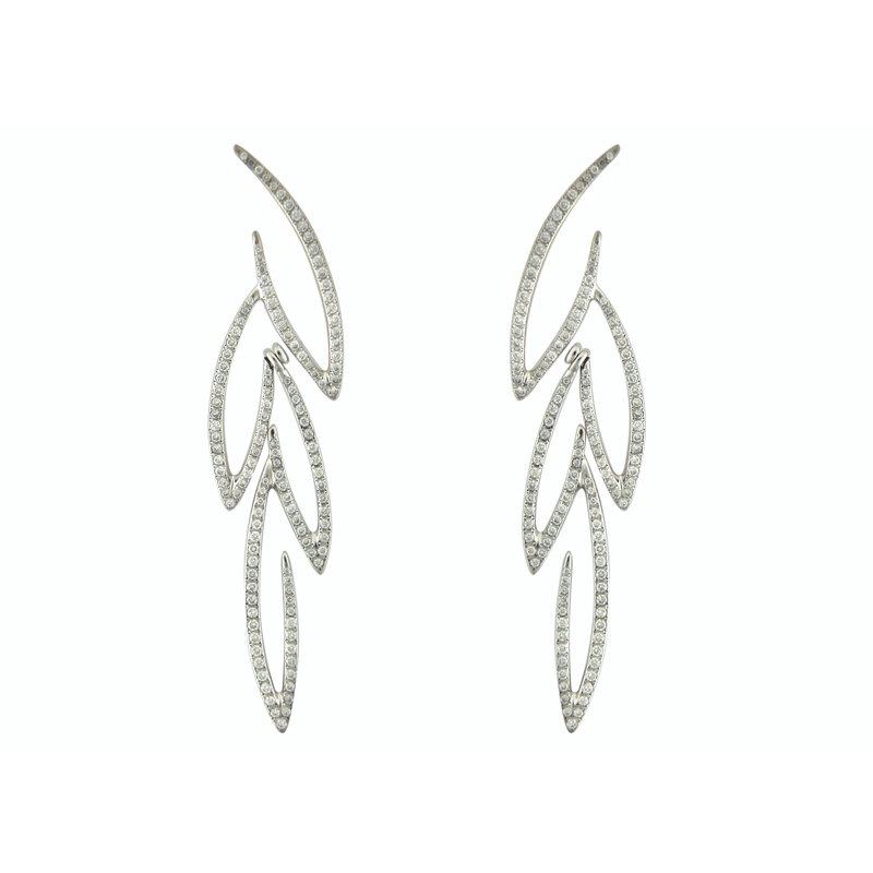 image de Boucles d'oreilles en or blanc et diamants en forme de feuilles d'olivier