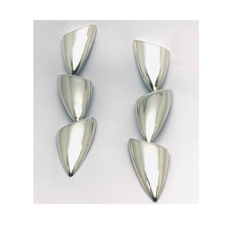 Brincos triangulares em prata de três peças